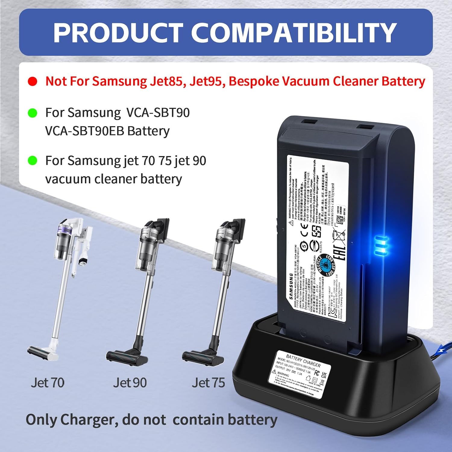 1.2A Fast Charger for Battery of Samsung Jet 70,75,75+,90,90+ Series Vacuum image 2