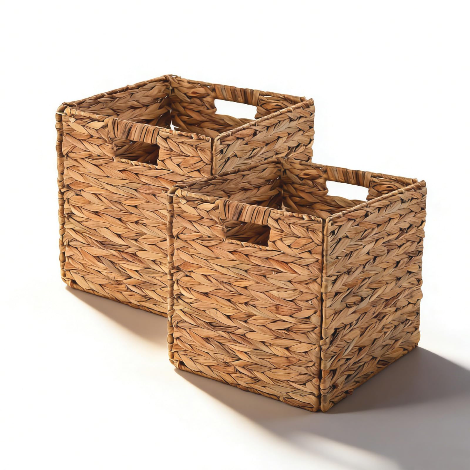 Photo 1 of 13" Wicker Storage Cube Bins, Water Hyacinth Baskets for Shelves, 2-Pack