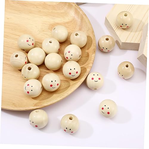 Miniatura 8 de jojofuny 20 cuentas redondas de madera de cara sonriente de 0.98 pulgadas, cuentas de madera natural con agujero para hacer joyas, pulseras,