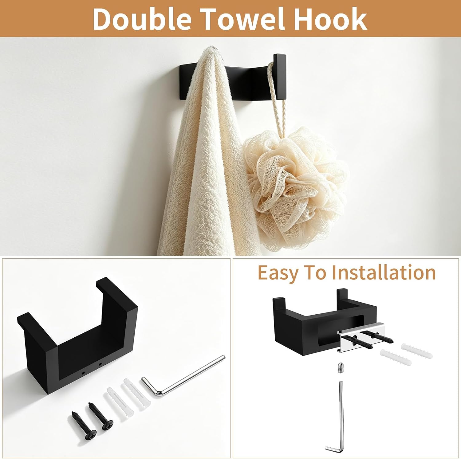 STWWO 4-Piece Black Bathroom Accessories 24 Inch Towel Bar for Wall Mounted image 5