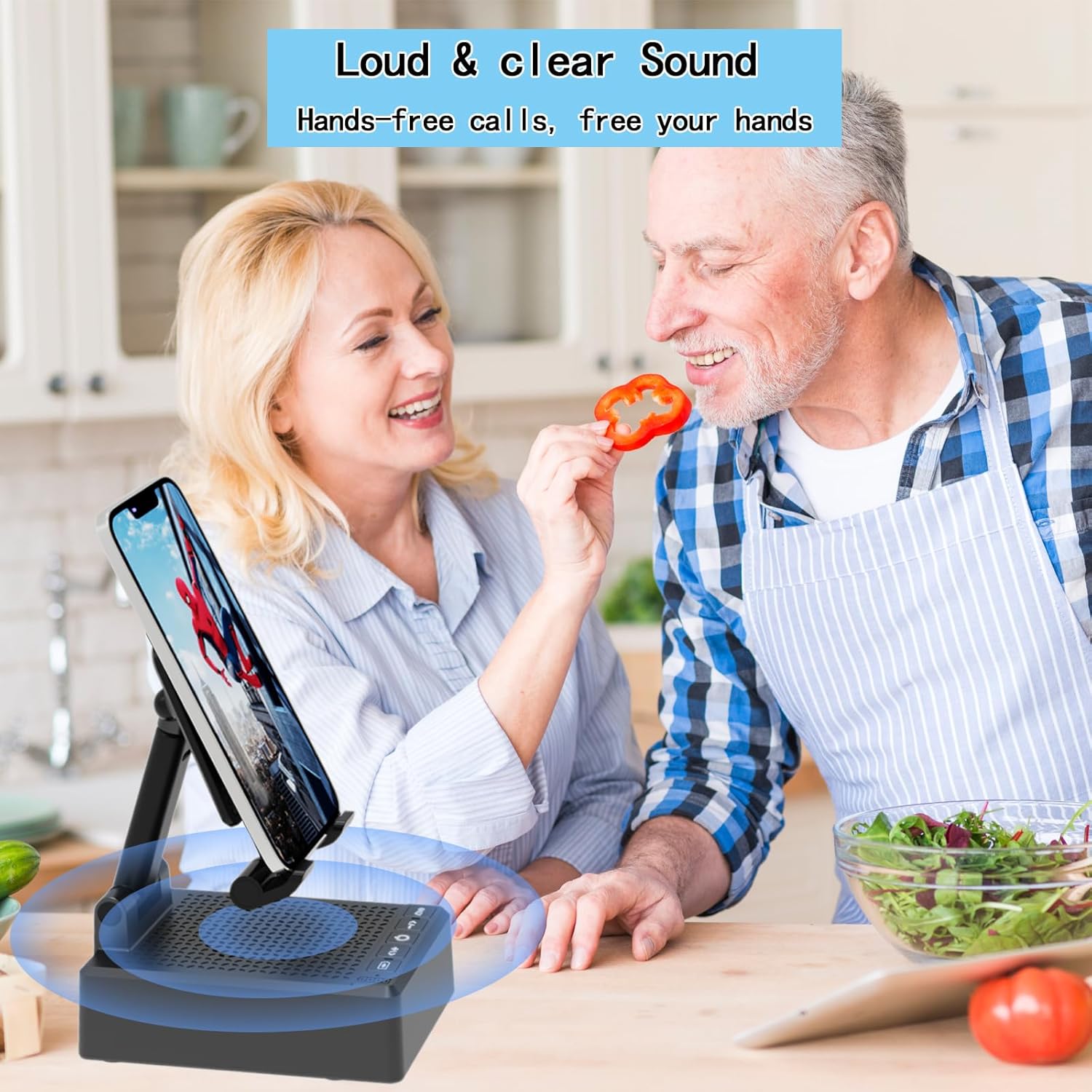 Birthday Gifts for Men,Cell Phone Stand with Wireless Bluetooth Speaker and Antislip Base HD Surround Sound for Home and Outdoors with Bluetooth Speaker for Desk Compatible with iPhone (Black) - Image 5