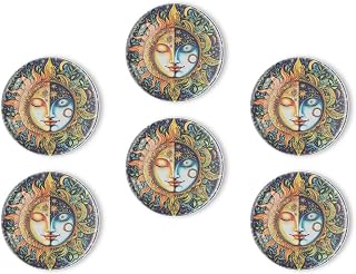 6 Pcs Glass Fridge Magnets Circular Design with Sun and Moon Face Round Strong Magnetic Refrigerator Magnet Decoration for,Office Whiteboards Cabinet and Dishwasher