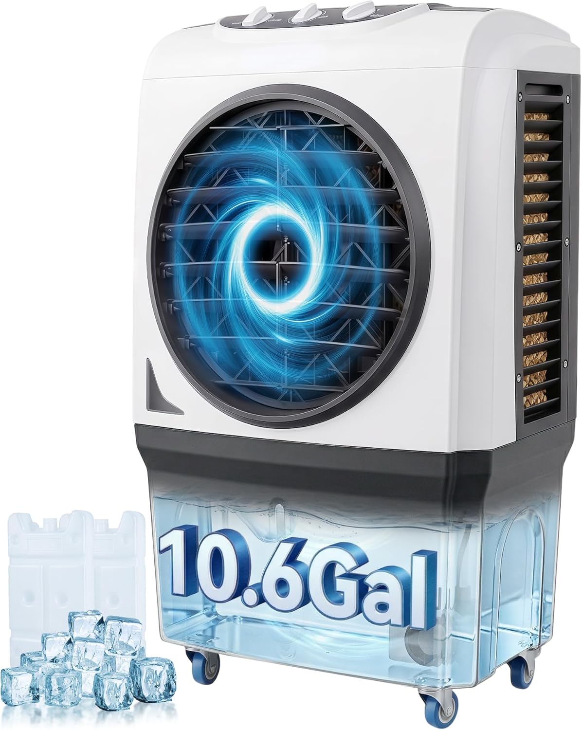 Portable 2200CFM Swamp Cooler, 3-IN-1 36" Evaporative Air Cooler with 10.6 Gallon Water Tank, 3-Speed Wind, 2 Modes, 2 Ice Packs & Storage Cover, Cooling fan for Outdoor Patio Garage, 750 sq.ft