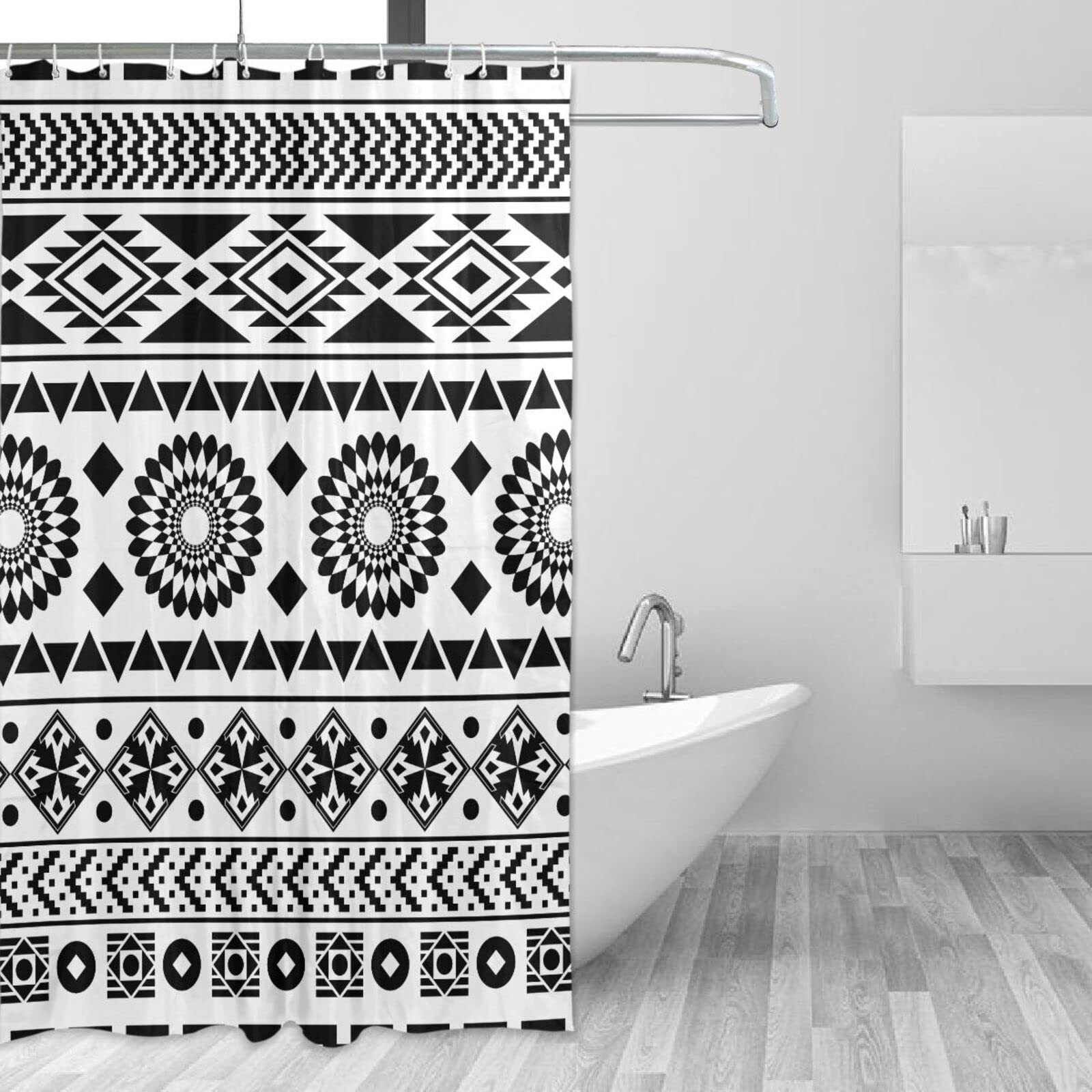 Set Bagno Azteco 4 Pezzi: Tenda Doccia 180x180, Tappeto, Copriwater E Tappetino - Design Tribale Navajo Occidentale