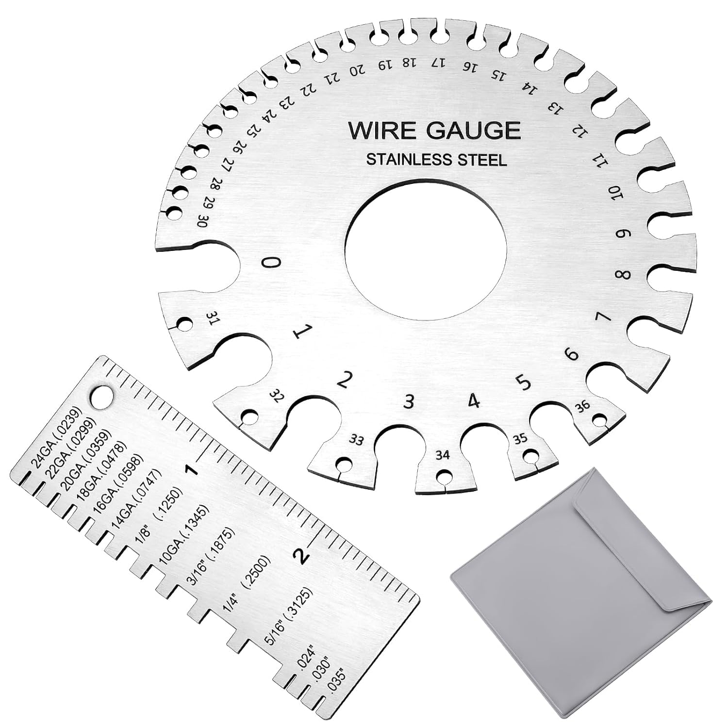 2 Pcs Stainless Steel Thickness Gauges Wire Gauge Measuring Tool | Rust-resistant stainless steel, dual gauge set, clear markings, for wire, cable and sheet metal measurement