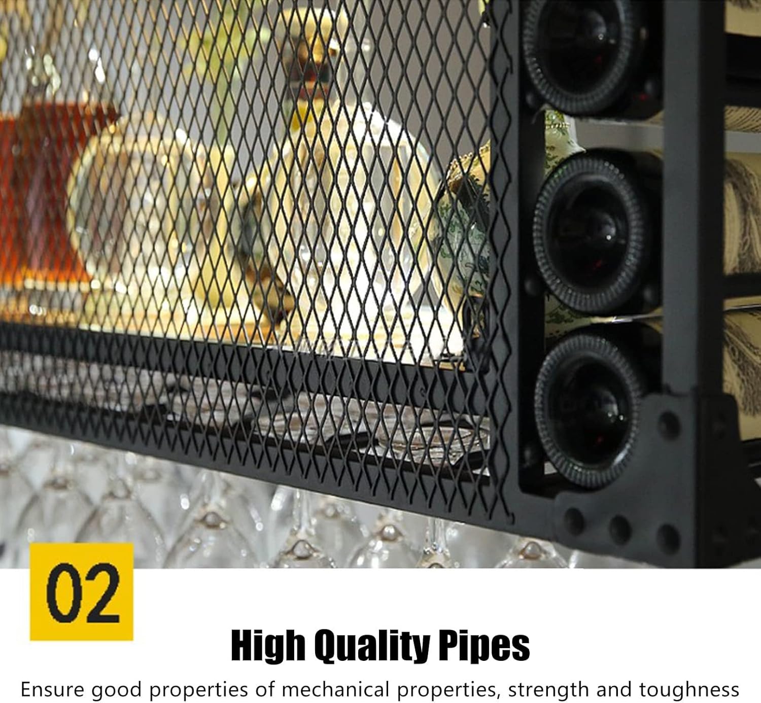 Vintage Metal Wine Rack with Lights Hanging Wine Shelf and Stemware Glass Holder for Home Bar and Kitchen Storage (Size: 80x)