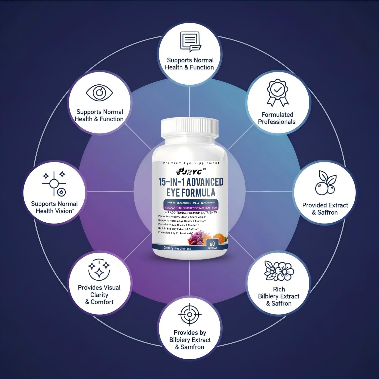 Neurobella Eye Formula - Neurobella 15 in 1 Advanced Eye Formula, with All 3 Carotenoids, Lutein & Zeaxanthin, Bilberry Extract and Saffron, 120 Capsules