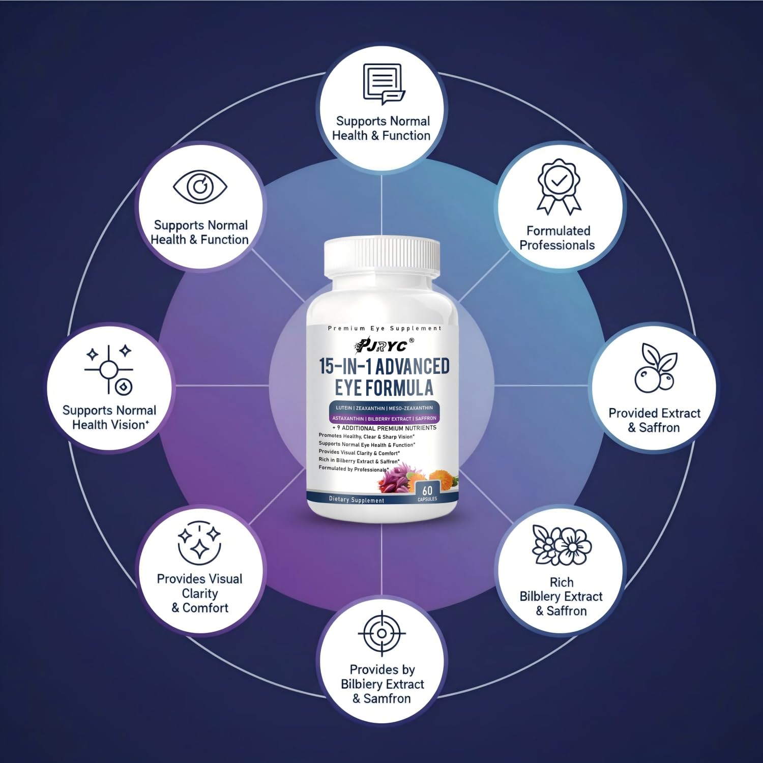 PJRYC 15 in 1 Advanced Eye Formula, with 3 Carotenoids, Lutein,120 Capsules — Amazon image 5