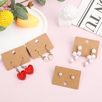100 Pcs Earring Cards Earring Display Holder Cards Paper Hanging Earrings Tags for Jewelry Display Ear Studs (Brown)