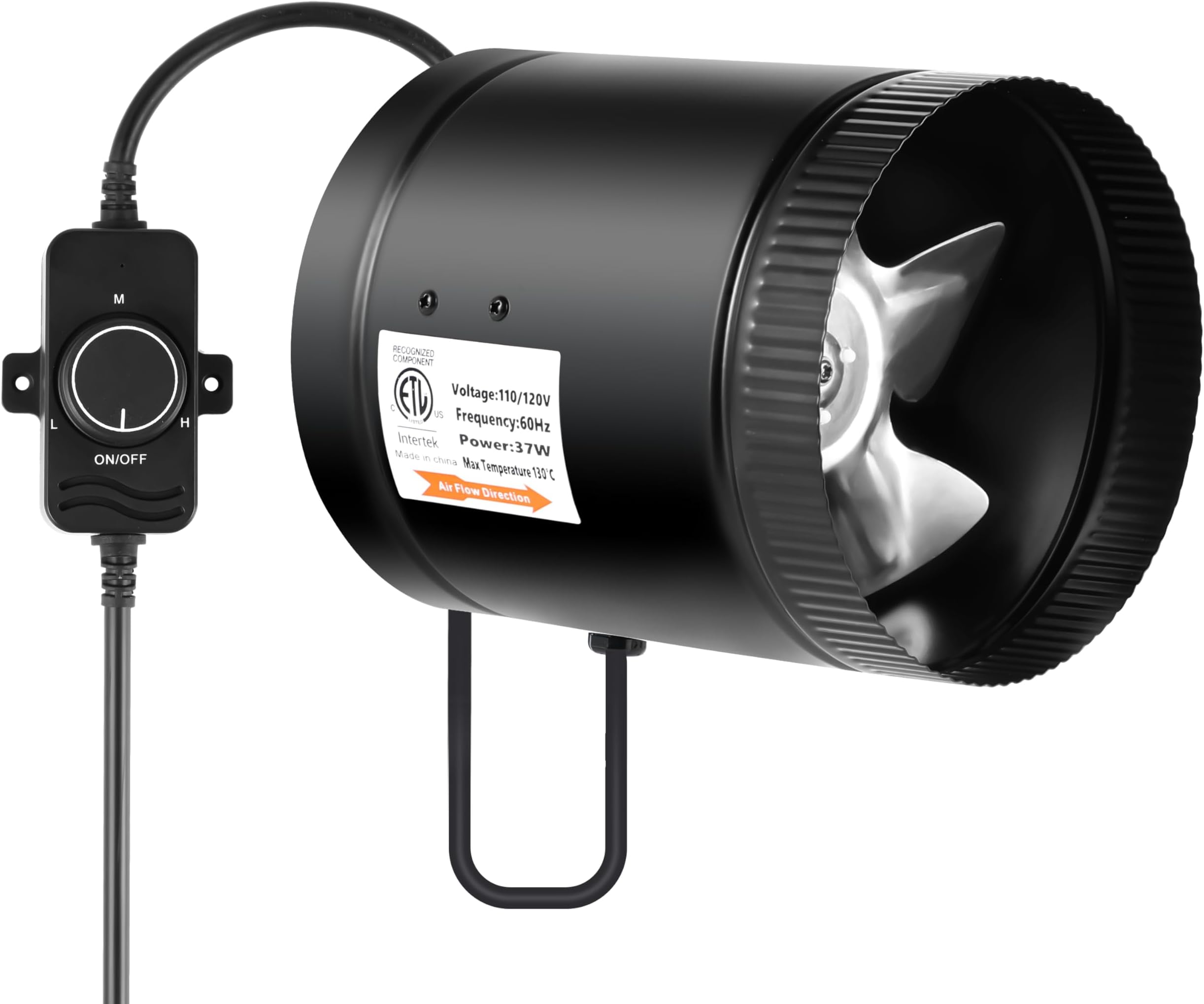 6 Inch Inline Booster Duct Fan with Speed Controller, 275 CFM Exhaust Fan HVAC, Duct Blower for Bathroom, Kitchen, Basement, Attic and Grow Tent