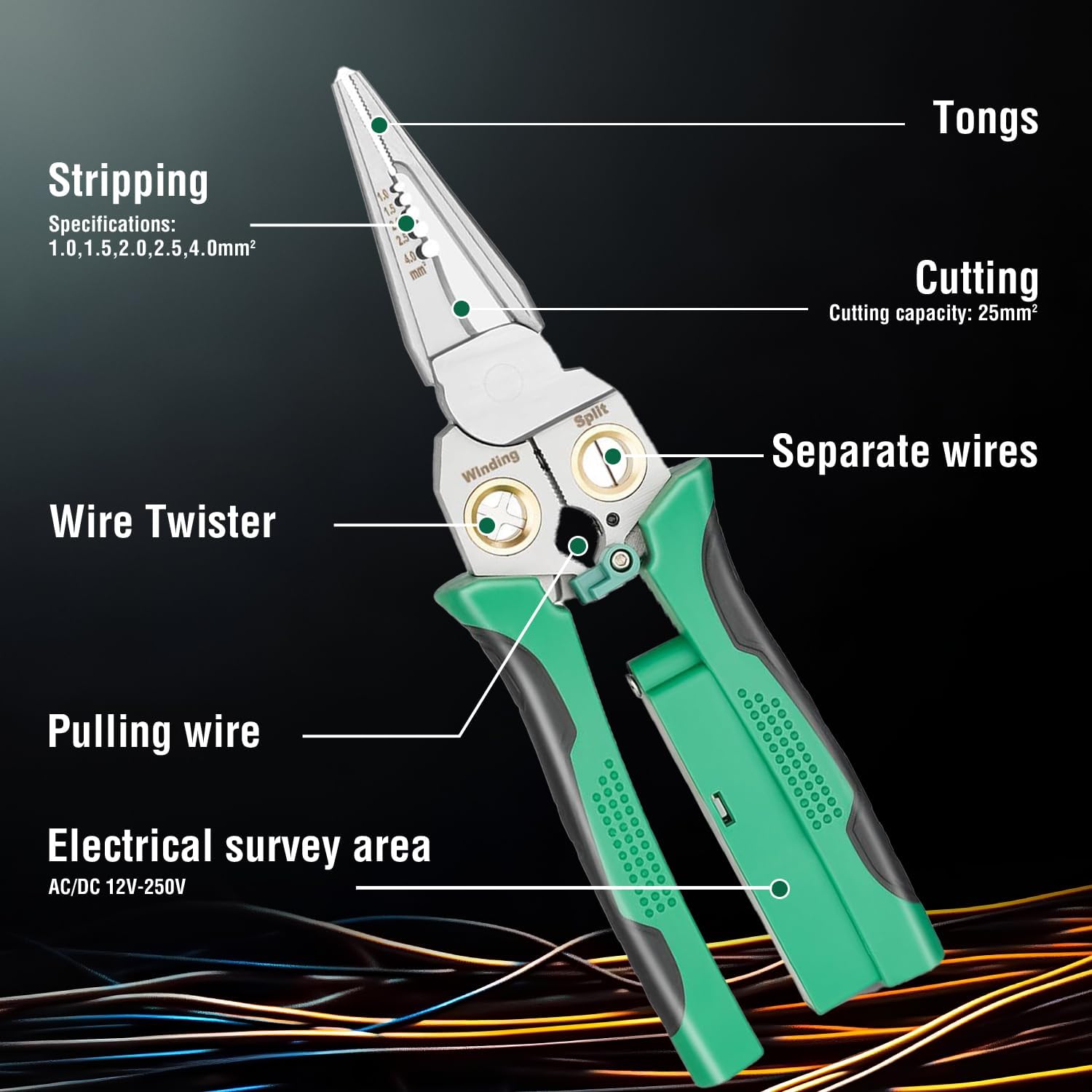 8 In 1 Wire Stripper with Voltage Tester, Wire Strippers Electricity Measurement Function for Cutting and Pulling Wires, Electric Wire Stripping Tool, Electrician Repair Tool
