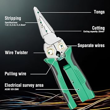 8 In 1 Wire Stripper with Voltage Tester, Wire Strippers Electricity Measurement Function for Cutting and Pulling Wires, Electric Wire Stripping Tool, Electrician Repair Tool
