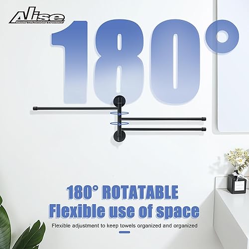 Miniatura 5 de Alise Toallero giratorio, barra de toalla plegable de 5 brazos para baño, estantes de secado de montaje en pared para lavandería, soporte de toalla