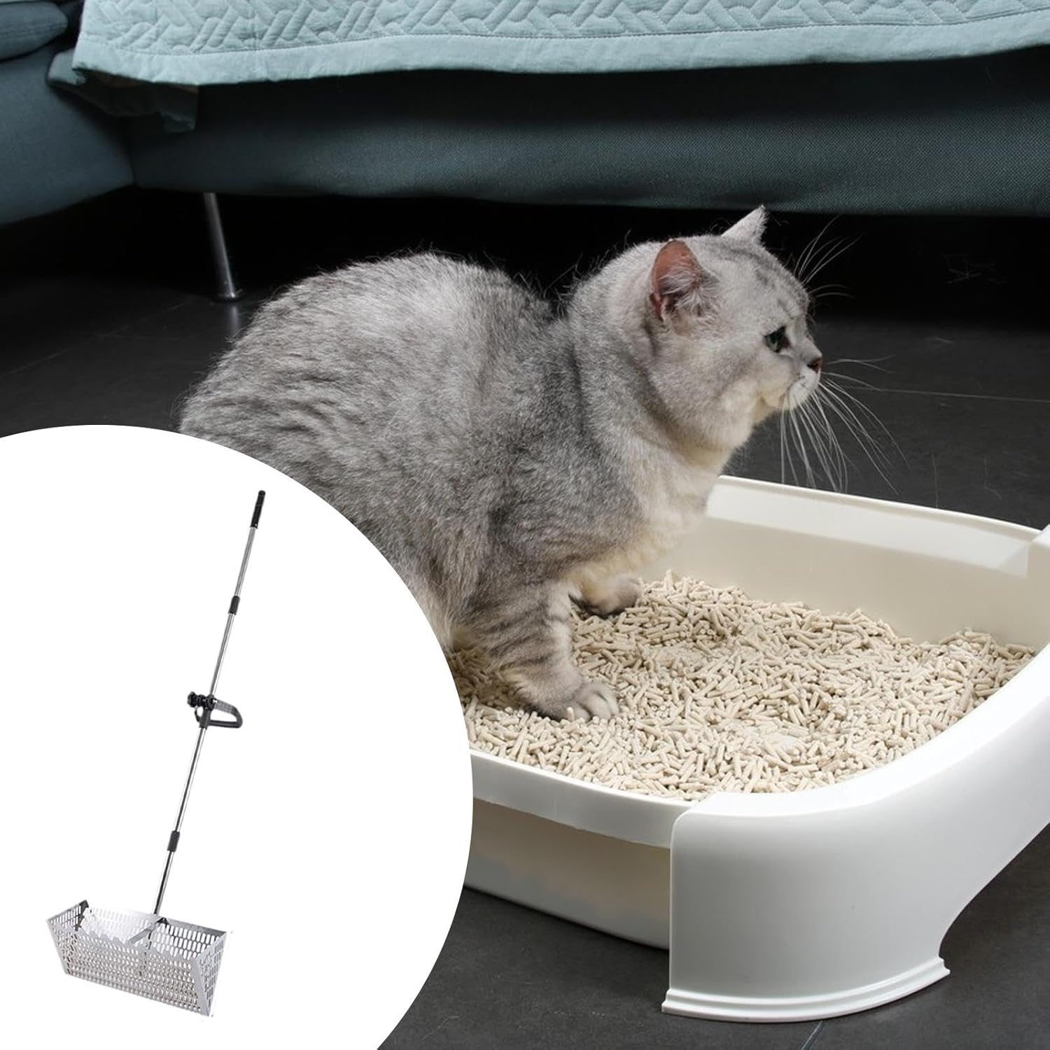Sand Rake Scooper Handle Versatile Easy Cleanup Premium Convenient Sifting Pet Spade Wide Basket Sifter, 201 Stainless Steel