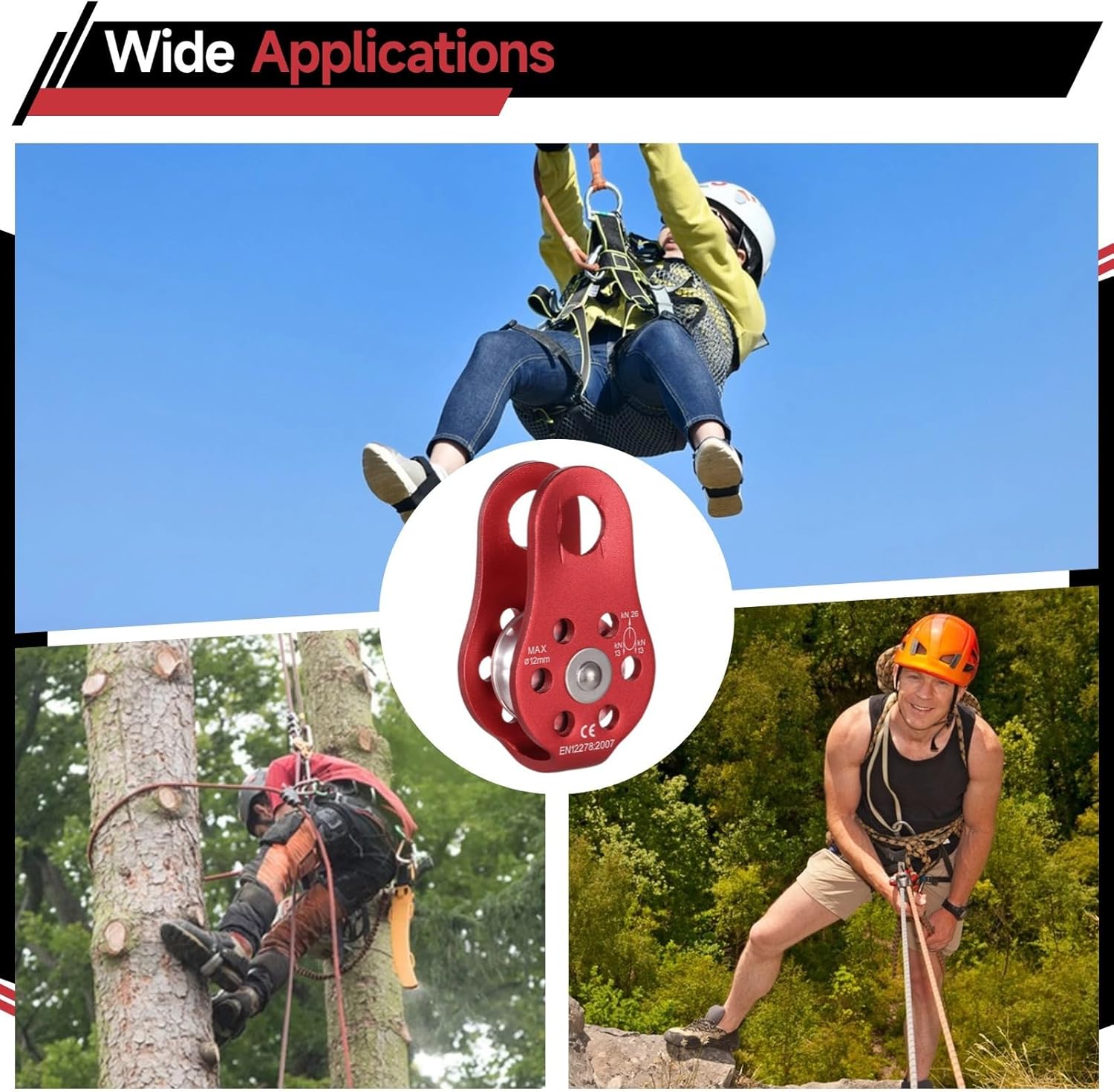 26 Kn Micro Pulley for Climbing, Rappelling, and Rescue, 2 Pack, Heavy Duty Aluminum Rope Pulley for Outdoor Work