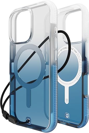 BodyGuardz Ace Pro Compatible with iPhone 16 Pro Case - Shockproof Cover with 18FT Drop Tested - Compatible with MagSafe - Wireless Charging - Responsive Buttons - Orange/Ombre Blue