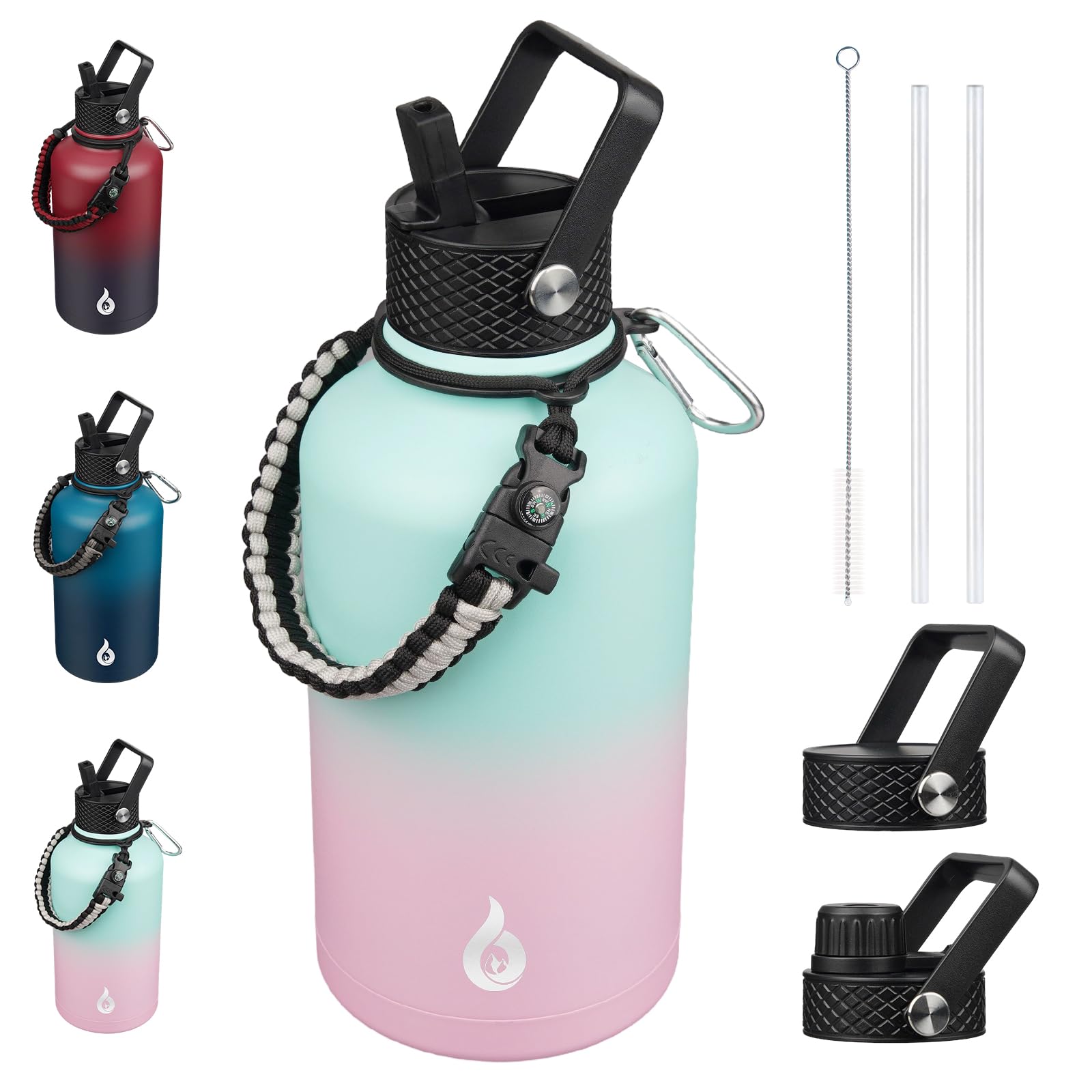BJPKPK 64oz Insulated Water Bottle with Straw Lid Large Stainless Steel Jug