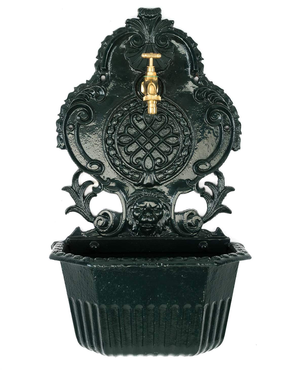 aubaho Fuente de Pared para jardín con Pila Estilo Antiguo - Aluminio Fundido - Verde