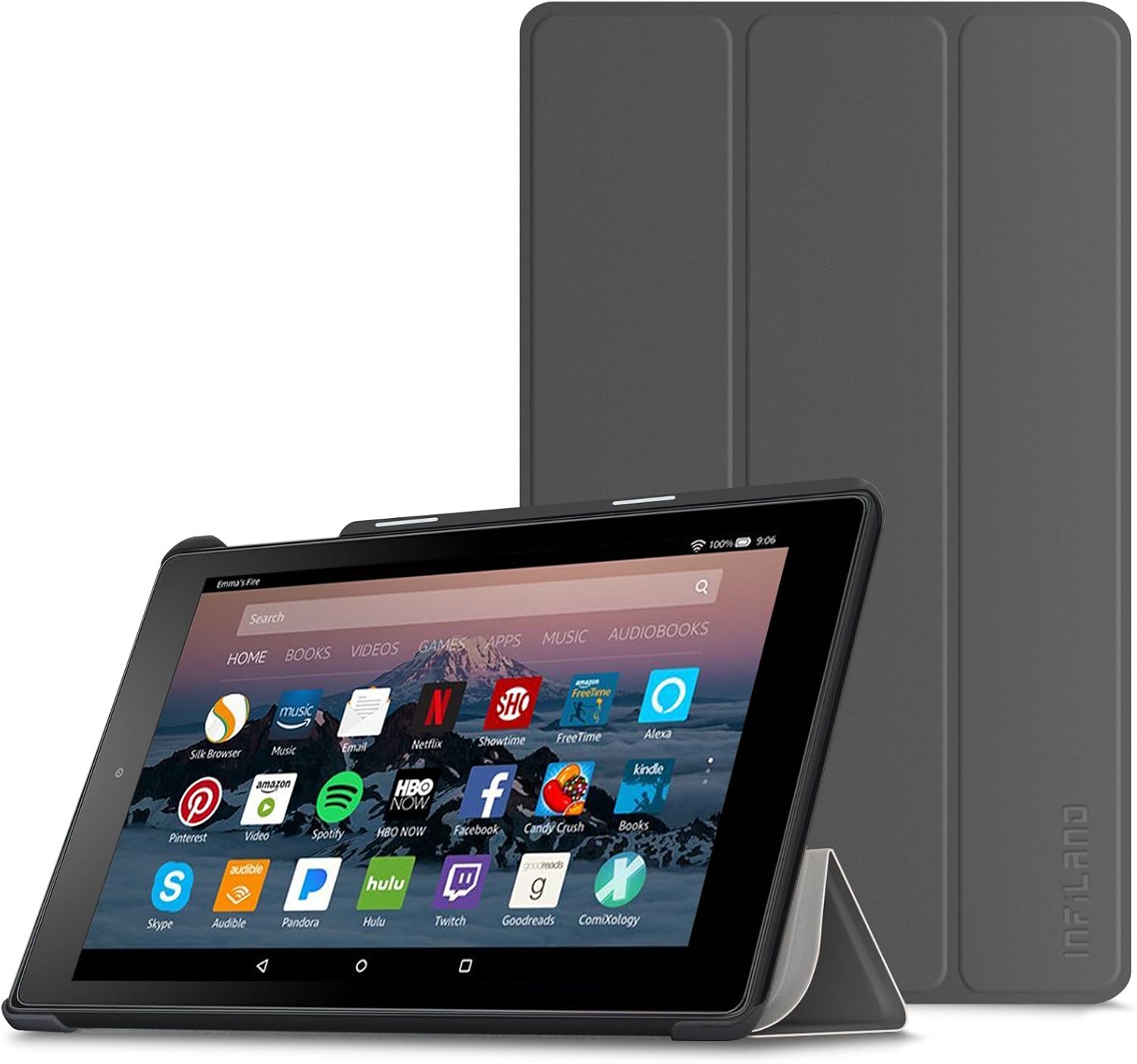 Infiland Fire HD 8 Case, Slim Tri-fold Stand Cover Compatible with Fire HD 8 (8th Gen, 2018 Release)/ Fire HD 8 (7th Gen, 2017 Release)/ Fire HD 8 (6th Gen, 2016 Release) 8" Tablet, Space Gray