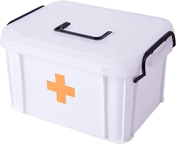 White Large Empty Medical Box for Home Emergency Supplies, Travel, Car, and Dorms Compact First Aid Box with Handle, Detachable Tray and Locking Lid Medical Organizer and First Aid Kit Storage