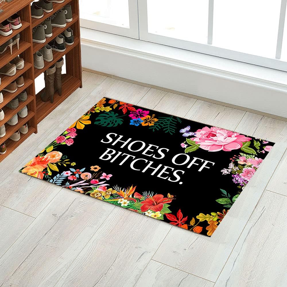 Funny Front Door Mat Outdoor - Shoes Off Bitches Doormat Floor Mat Rug Indoor Front Door Bathroom Mats Rubber Non Slip 23.6" x 15.7"