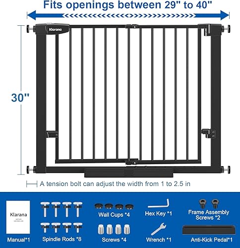 Miniatura 6 de Puerta de bebé de 29 a 40 pulgadas para puertas y cochecitos, puerta de perro de cierre automático para interiores para escaleras, puerta de bebé