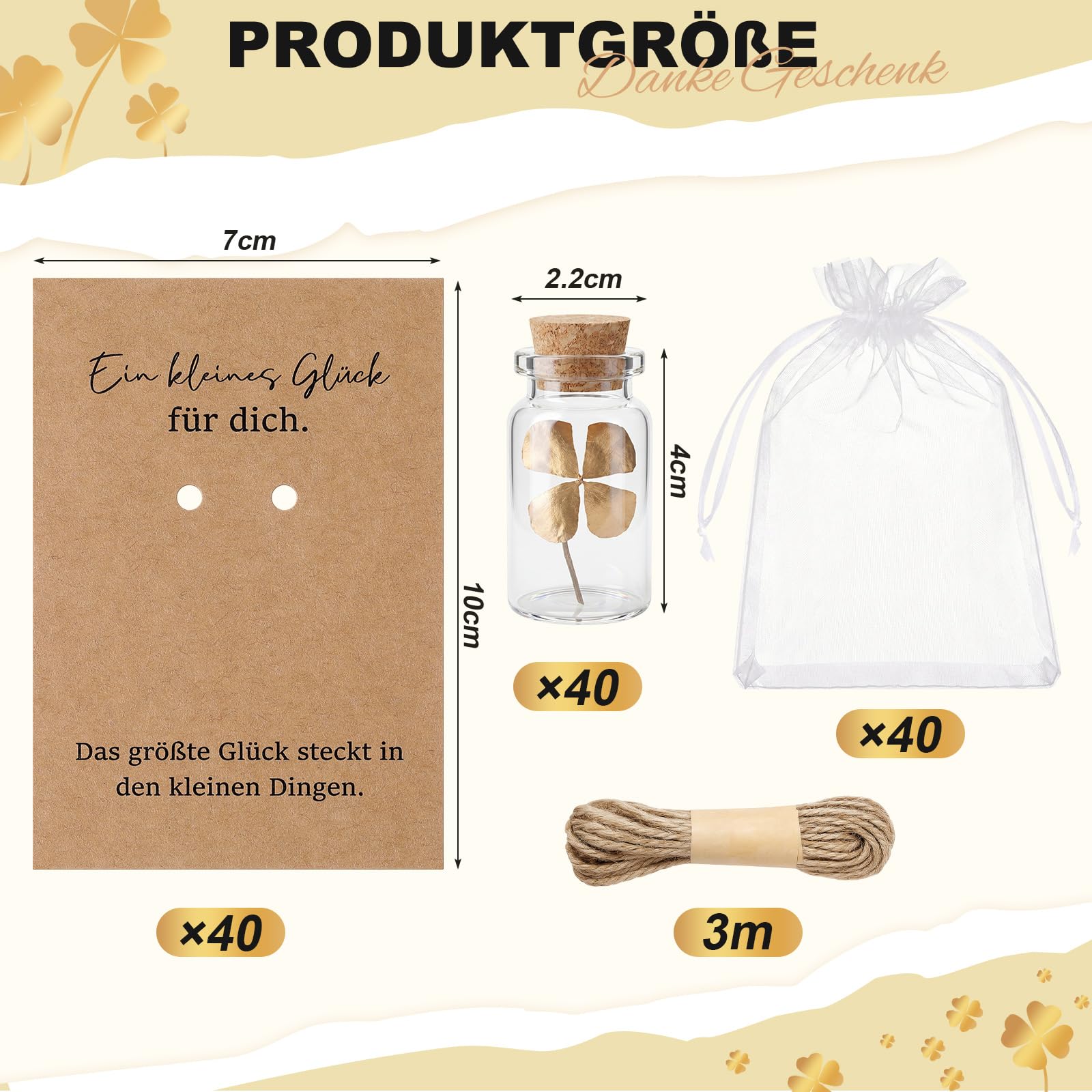 Hestya 40 Set Kleeblatt Wunscherfüller Glücksbringer Hochzeit Gastgeschenk