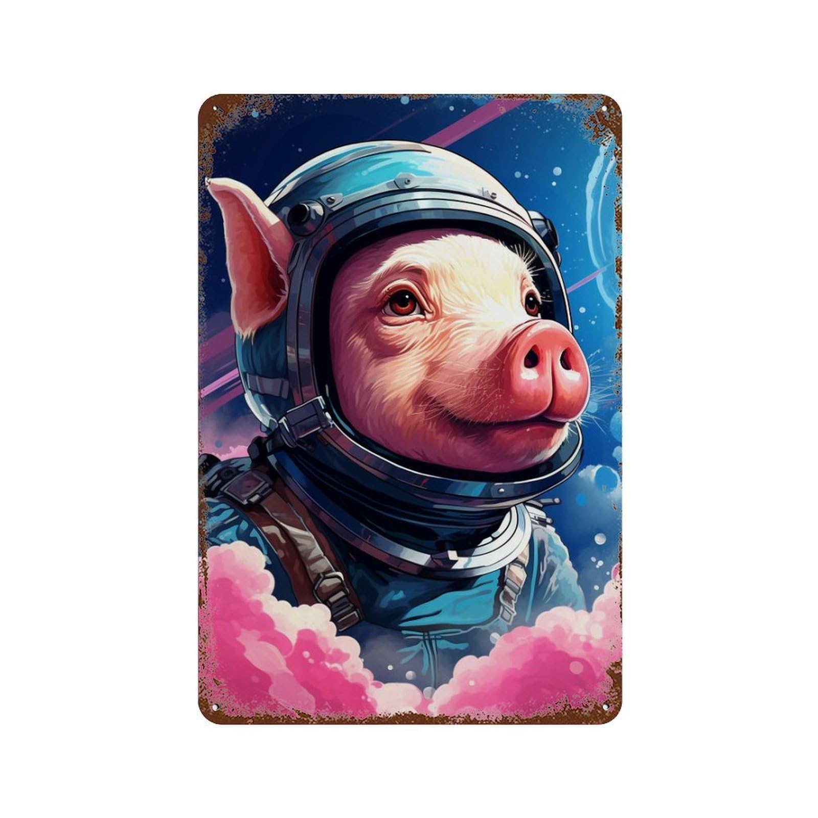 Rust Effect Pig Astronaut in Space-2 Rusty Metal Tin Sign 11.8"x7.9", Farmhouse Wall Decor for Cafe, Home Bar And Lounge Decor