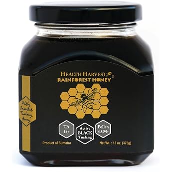 Premium Tualang Black Honey 375 g TA 14+ Pollen Number 4.8 M+ Pollen Variety 150+ Intensive Choice for Men Preservation Raw Unpasteurised Unfiltered