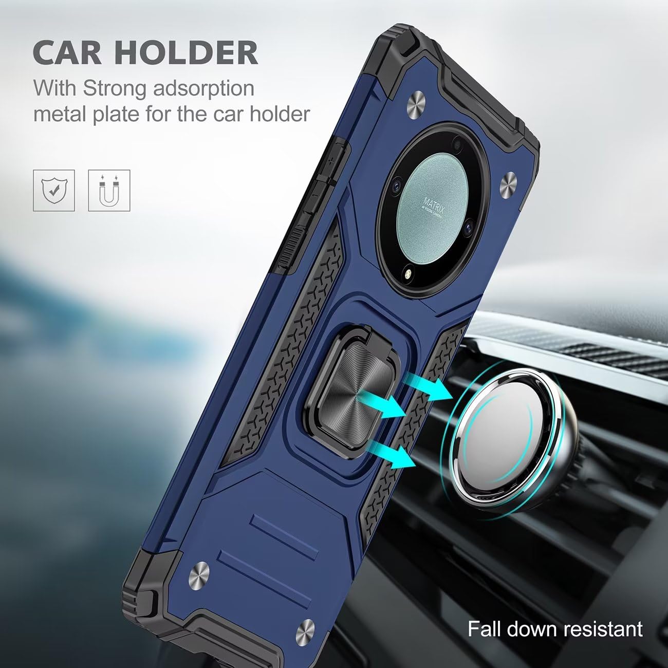 Custodia Per Honor Magic5 Lite 5G Con Anello Magnetico 360° - Cover TPU + PC Antiurto - Blu