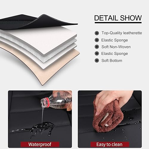 Miniatura 7 de Sanwom Fundas universales de cuero para asiento de automóvil, color beige, 2 unidades, impermeables, fundas de asiento de vehículo, fundas de cuero