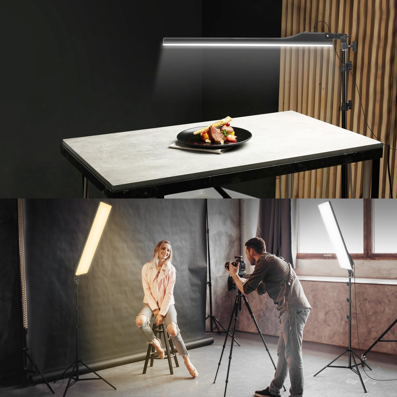 2 Pack LED Videolicht 23.6", Dimmbare 2500-7500K Vollbild Streaming licht Studiolicht 36W Fotolicht Videoleuchte mit Fernbedienung 2M Stativ für Fotografie/Videokonferenz Beleuchtung/YouTube