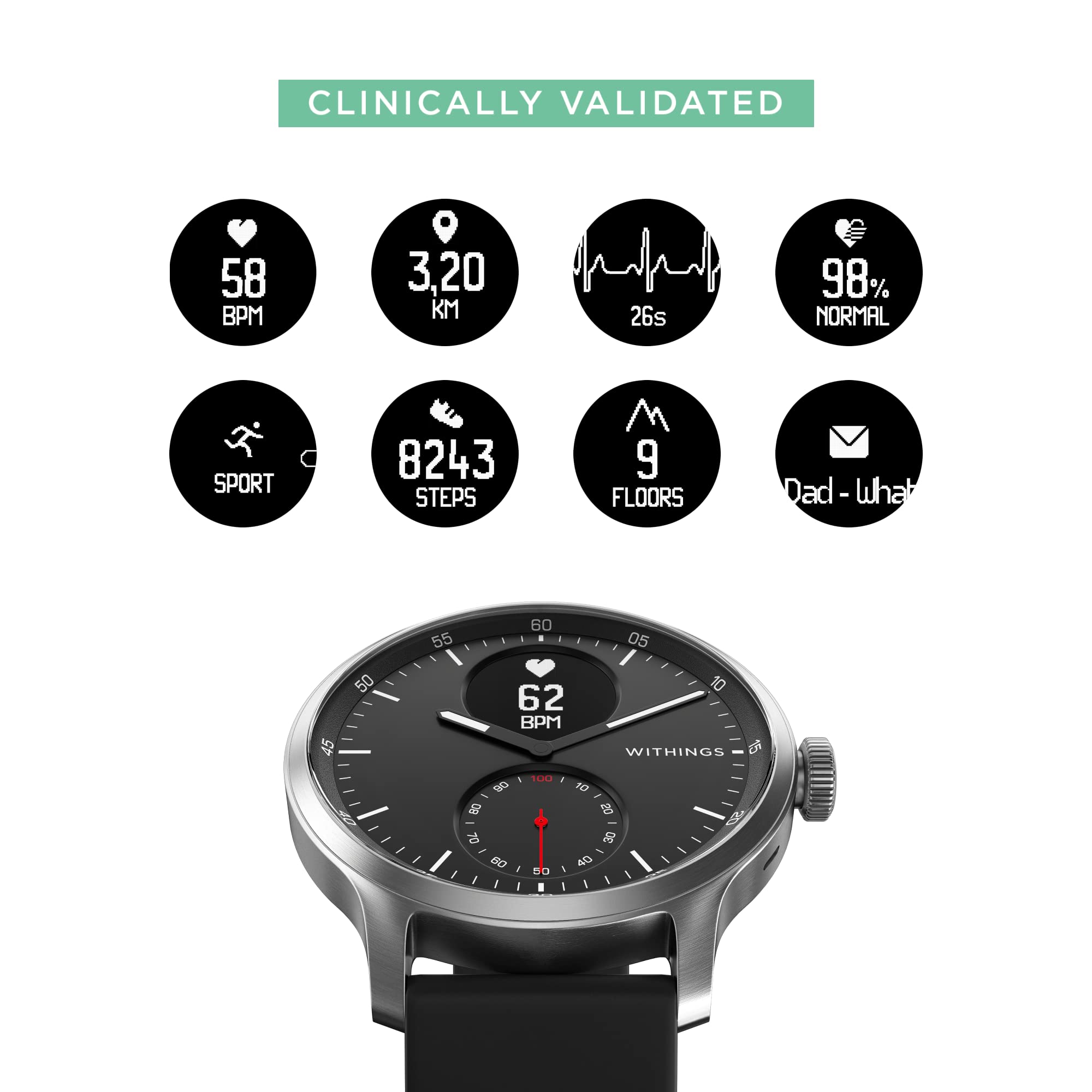 Withings ScanWatch Hybrid Smartwatch with ECG, Heart Rate Sensor and