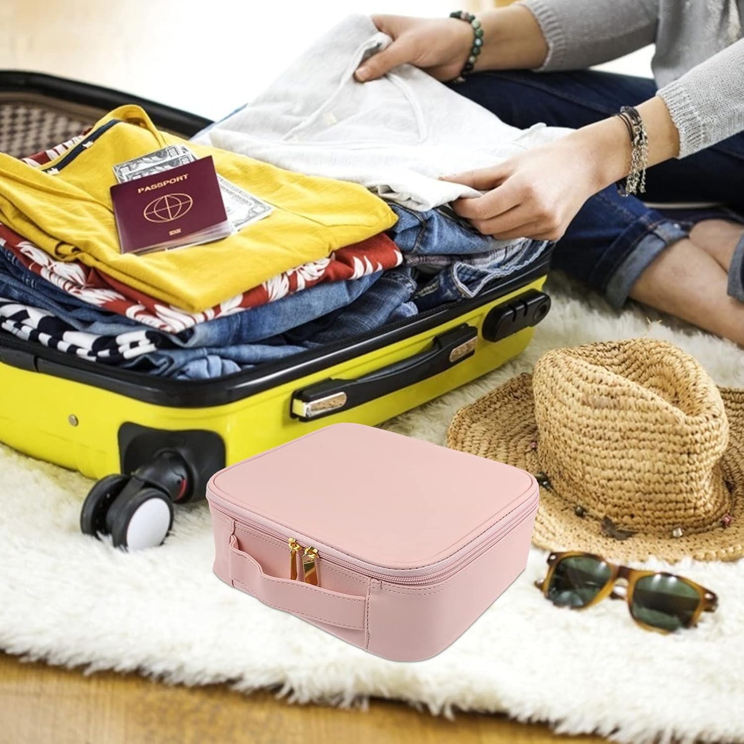 DOITOOL 1pc Makeup Tool Pouch for Cosmetic Storage Capacity Makeup Brush Container for Women Pu