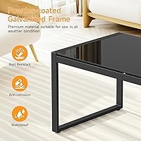 Vista 3 de ONBRILL Mesa auxiliar rectangular con escritorio de vidrio templado, marco galvanizado para exteriores, mesa de centro con pies ajustables para Negro