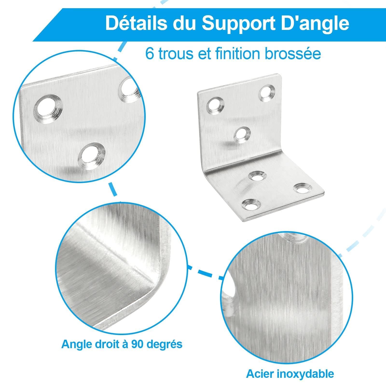 ASelected 40 Pezzi Squadrette Staffe Angolari per Mensole 40x40mm Inox | Per Legno, Angolari Metallo per Legno e Supporti a L in Acciaio Inox per mobili, ripiani e casa