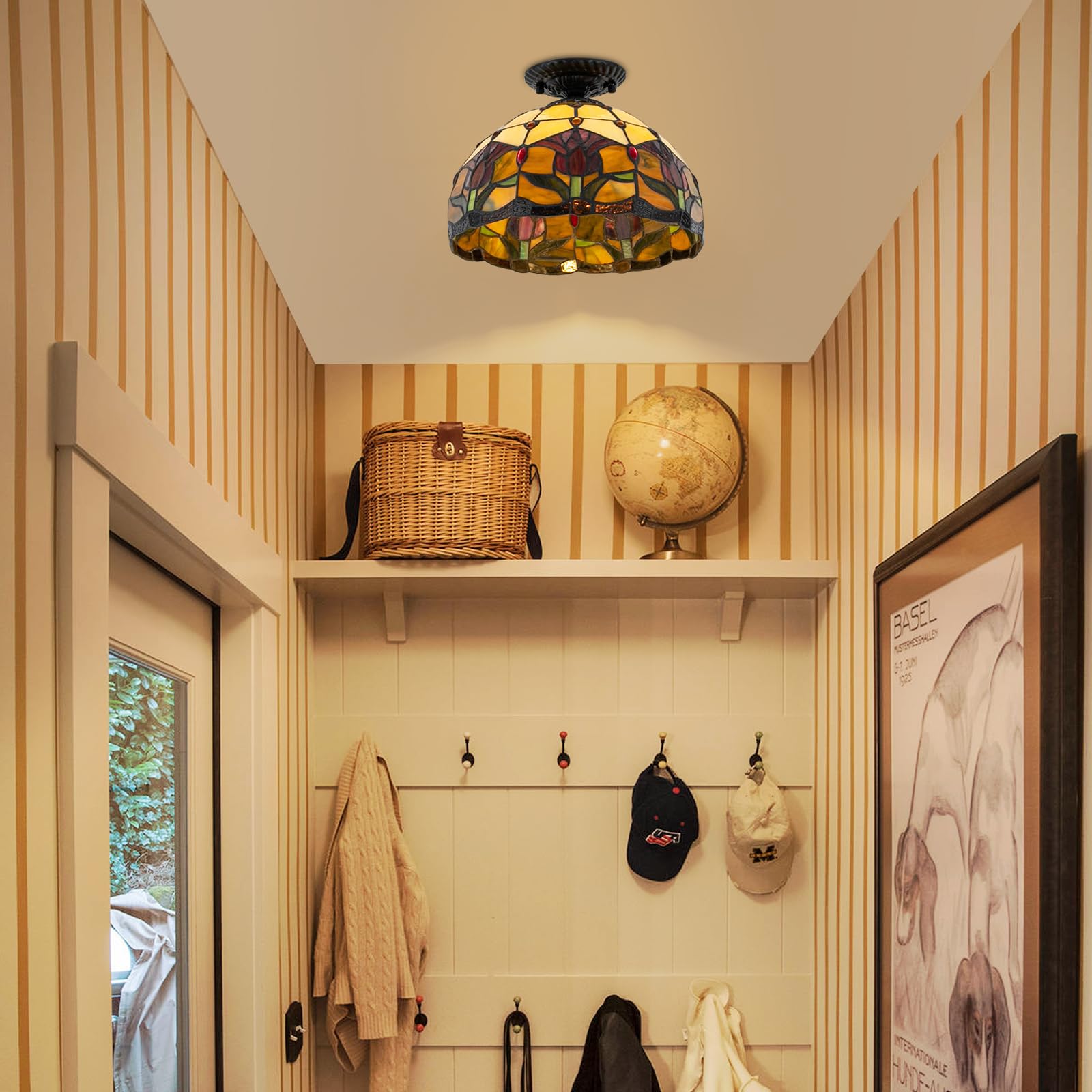 Lámpara de techo, luz de estilo escandinavo lujo retro muebles lámpara de techo, dormitorio cristal escalera lámpara de techo, patrón de tulipanes comedor lámparas de salón y linternas