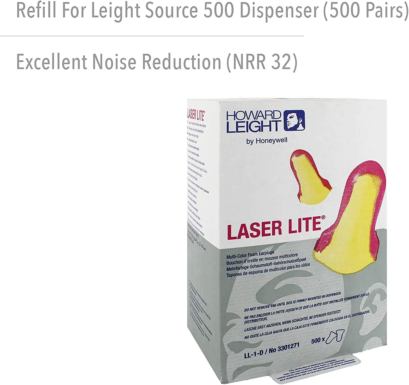 Honeywell Home Howard Leight by Laser Lite High Visibility Disposable Foam Earplug Refill for Leight Source 500 Dispenser, 500 Pairs (LL-1-D), Magenta/Yellow: Industrial & Scientific