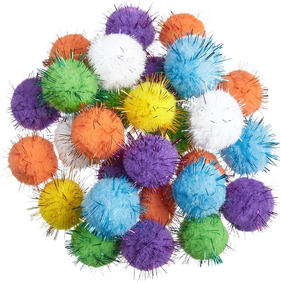 FadyDail 30Pcs 3CM Sparkle Balls for Cats, Cat Toy Pom Pom Balls Fuzzy