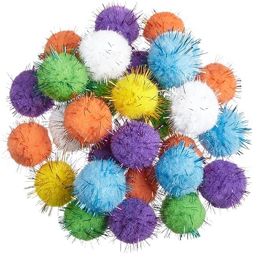 30 bolas brillantes de 1.2 pulgadas para gatos, juguete interactivo, pompón, pelusas de oropel para jugar en interiores (color mezclado)