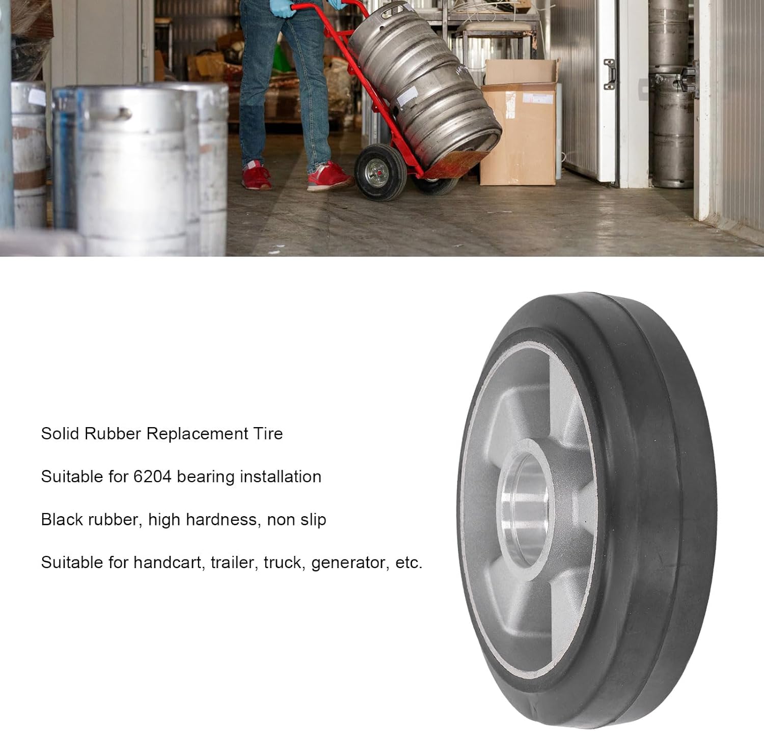 Truck Load Wheel with 6204 Bearing Hole Solid Rubber Replacement Tire for Handcraft Hydraulic Forklift Trailer 180x50mm 5500 Pounds Load Capacity