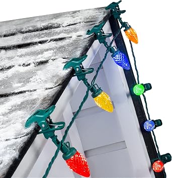 C9 LED Christmas Lights Outdoor, 68 Feet 100 LED Strawberry String Lights with 100 Spring Clamps, Waterproof Commercial Grade Extendable for Outside Roofline Patio Home Xmas Decoration, Multicolor