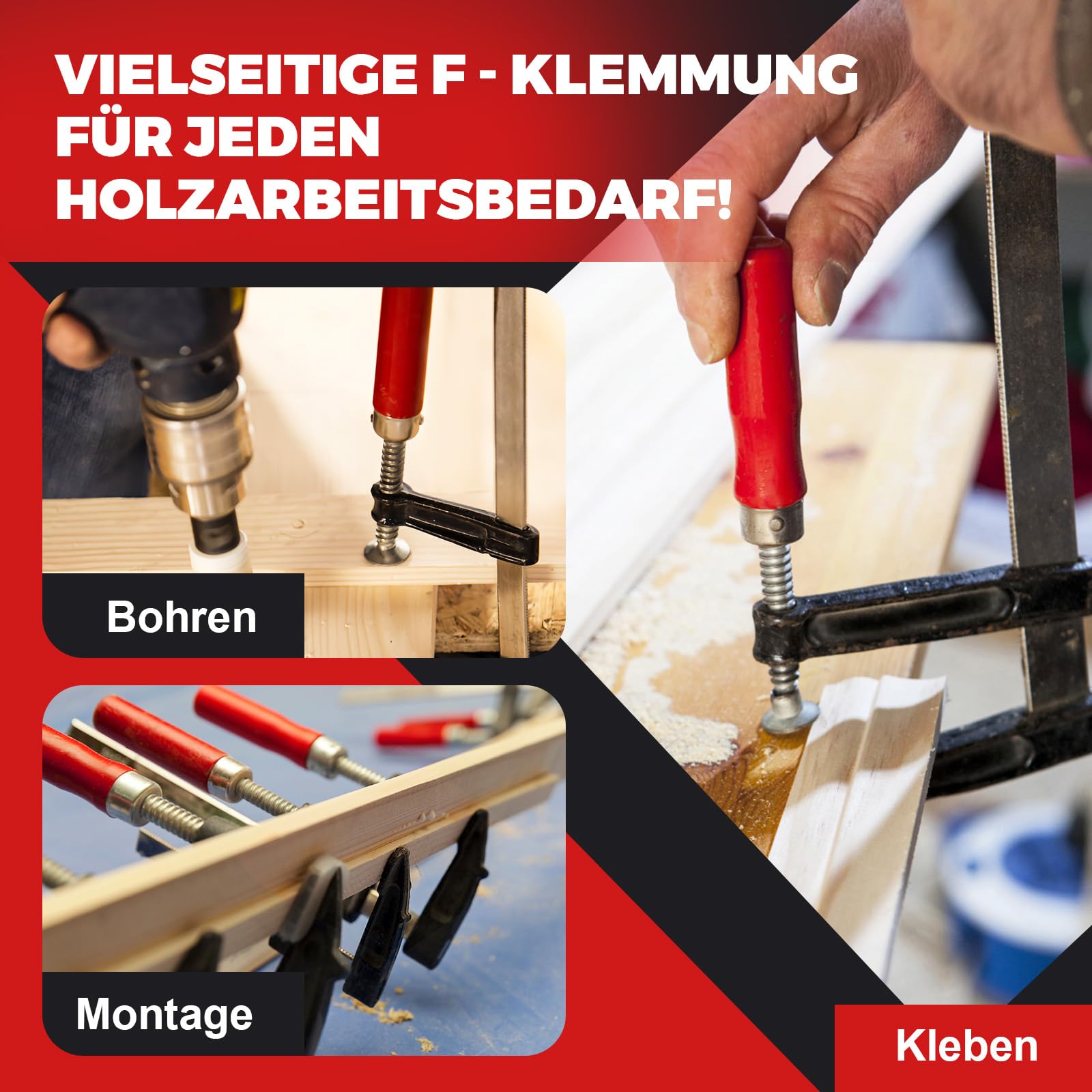 Lot de 10 serre-joints en forme de F 300 mm/200 mm/150 mm, profondeur de serrage 50 mm, en fonte, pour le travail du bois, bricolage, outils à main, 150 mm