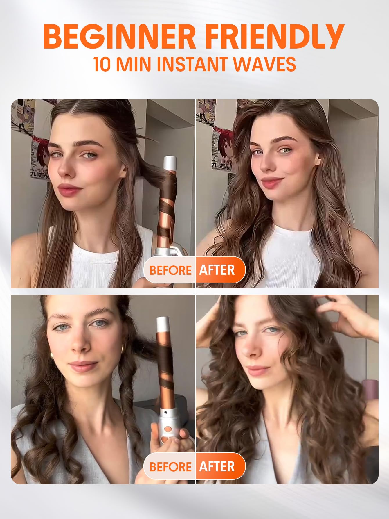 SHEGLAM Fer à Boucler Rotatif Automatique 25mm pour Cheveux Longs - Créez des Vagues Beach Effortless avec un Barillet Auto-Tournant (jusqu'à 220°C), Bouton Home et Double Tension