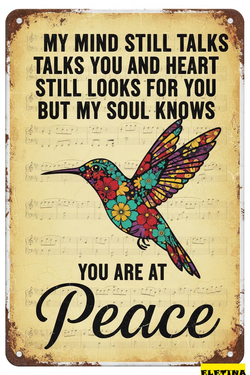 Hummingbird You Are At Peace Tin Sign, 8x12 Inch
