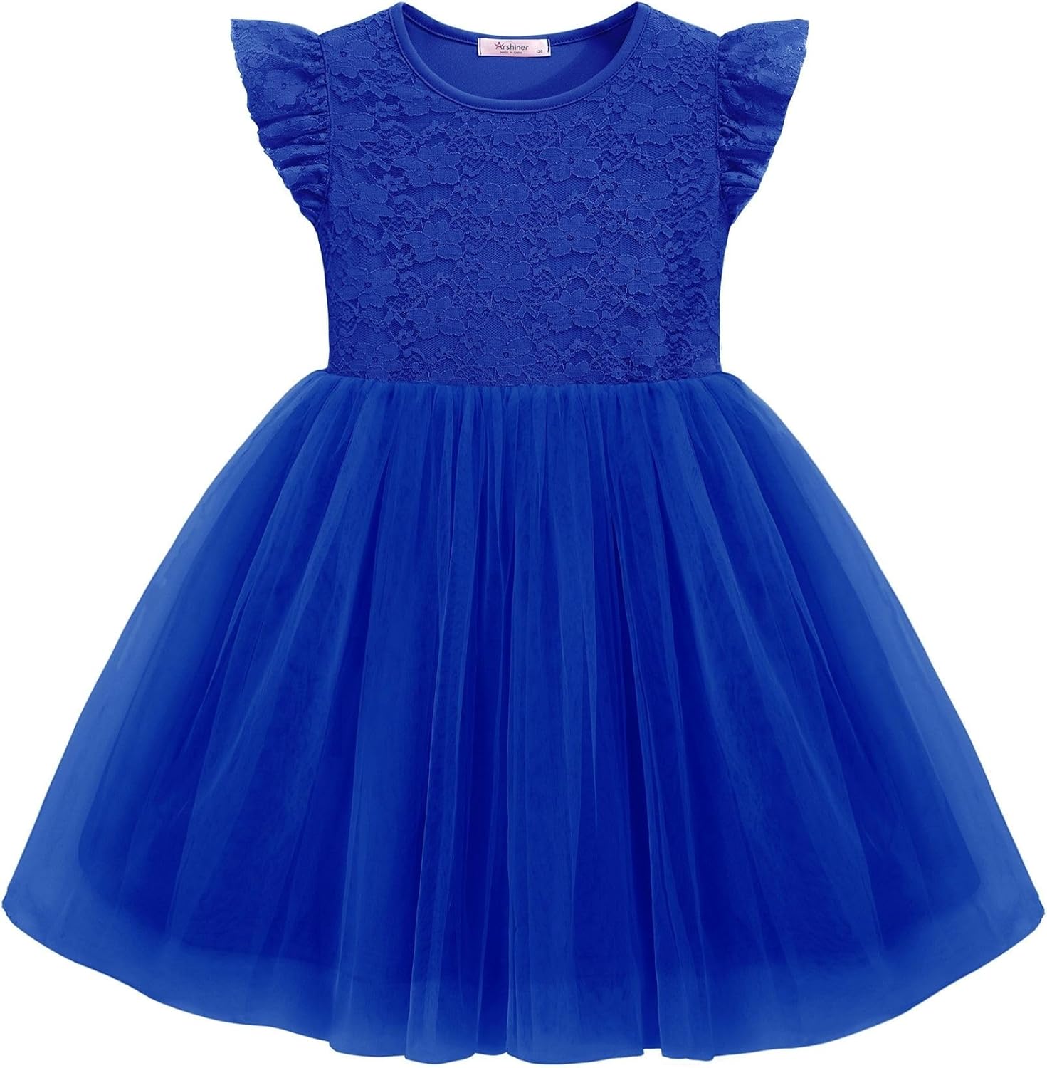 Arshiner Toddler Lace Tutu Dresses Ruffle Sleeve 3 Layers Tulle Flower Wedding Birthday Summer Little Girls Dress