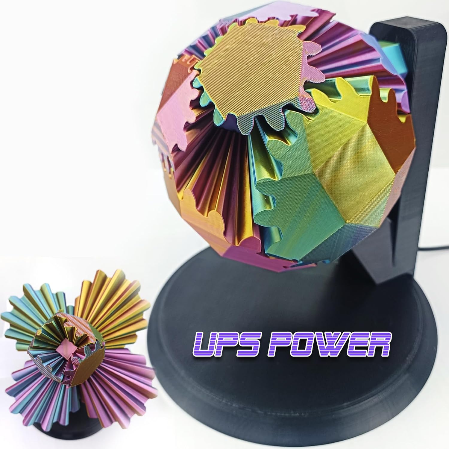 Electronic Perpetual Motion Gear Sphere Fidget Moving Gear Ball, Desk Toy 3D Printed Steampunk Whirling Wonder Fidget Toys Relaxing Desktop Sculpture Stress Relief Home Office Work Decor (MutiColor)