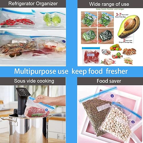 Miniatura 7 de Sous Vide Bolsas reutilizables 27 unidades, bolsa selladora al vacío de alimentos sin BPA, bolsas de almacenamiento de alimentos, bolsas con
