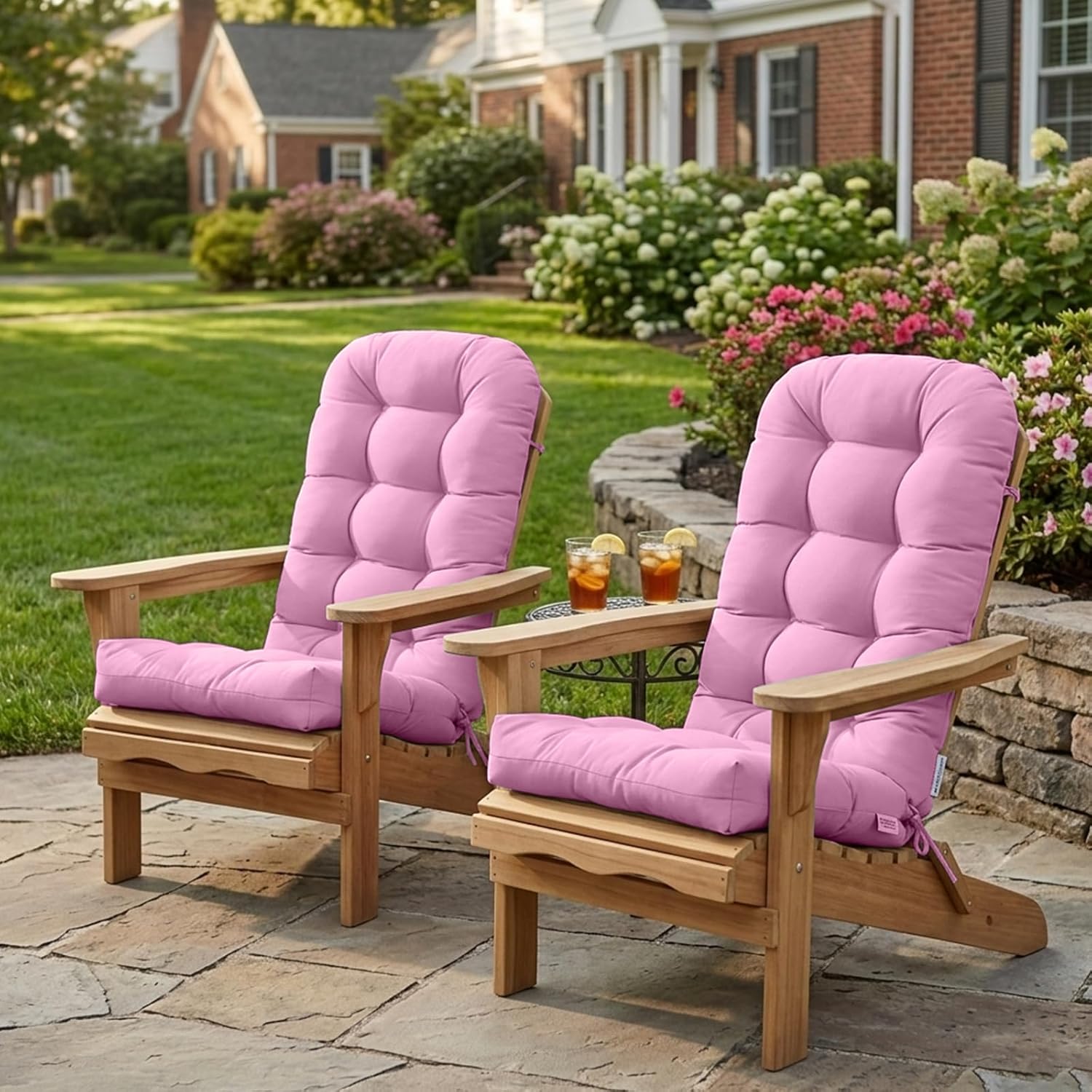 EAGLE PEAK High Back Adirondack Chair Cushions, 5" Thick Non Slip Tufted Cushion for Outdoor Patio Rocking Chairs, 49x20x5 in, Set of 2, Pink