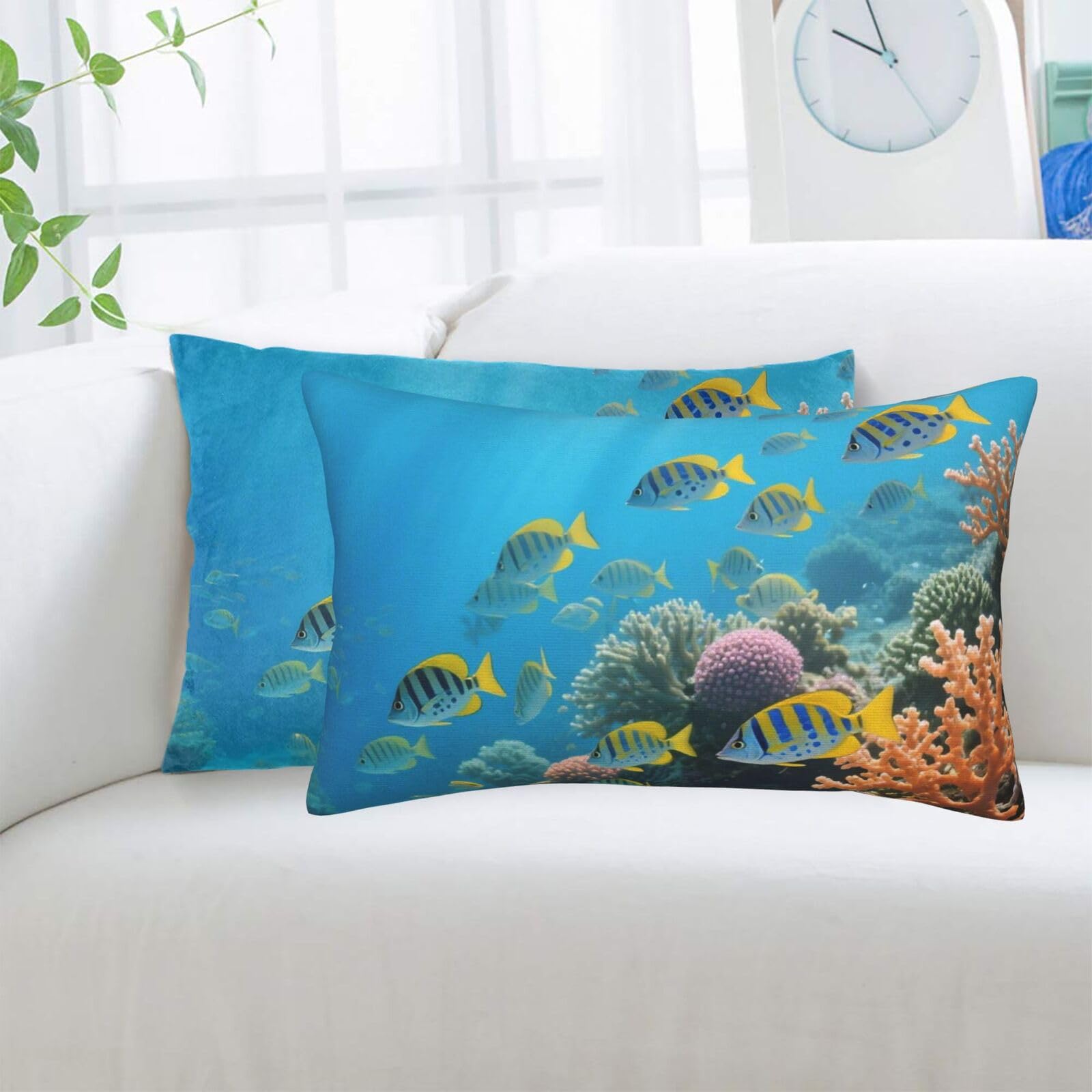 2 Pack Standard Pillowcases Sets, Ultra Soft Comfort Microfiber Plush Pillow Cases Various Fish Coral Reefs Decorative Throw Pillow Cover with Hidden Zipper for Bedroom, Sofa, Couch,16"X24"